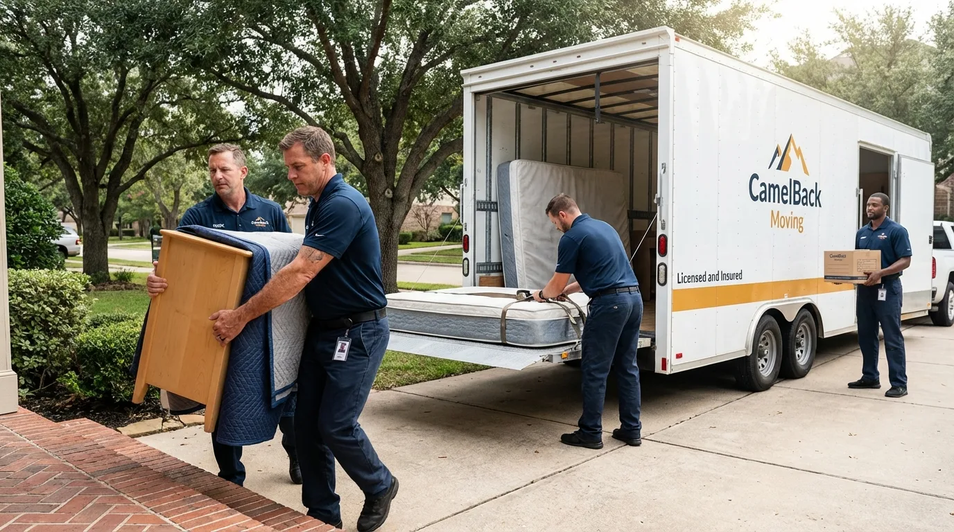 Crew loading residential truck for cross-state move from Rancho Cordova, CA